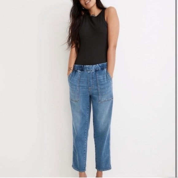 Madewell Pull On Relaxed Women’s Pockets Bellview Wash Denim Jeans Size Small - Picture 7 of 14